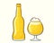 Vector image of bottle and glass with beer.