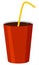 Vector image of a bright red cup with a carbonated drink. A glass of soda and a drinking tube.