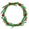 vector image of Christmas wreath with pine cones and red berries
