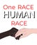 Vector image of connected black and white hands and the inscription one race human race
