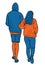 Vector image of couple students walking outdoor together