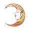Vector image of a crescent moon. Moon face. Sketching graphics.