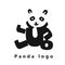 Vector image of a cute panda made of black letters on a white background. Panda logo.