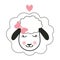 Vector image of a cute tender sheep. Smiling sheep with a bow on his ear.