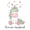 Vector image of a cute unicorn with hearts and the inscription You are magical. Concept of holiday, baby shower, birthday, party,