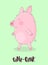 A vector image of a cute walking pig on a green background with the inscription Oink. Illustration for New Year, Christmas, prints