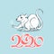 Vector image of a cute white rat with sparkler in its paws and numbers of the new year, 2020