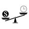 Vector image of a ddollar and a clock on the scales. Comparison of money and time. Stock image