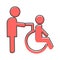 Vector image of disabled person. Disabled with nurse. Wheelchair icon cartoon style on white isolated background