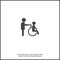 Vector image of disabled person. Disabled with nurse. Wheelchair icon on white isolated background