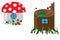 Vector image of fairy houses in a mushroom and a stump