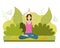 Vector image of a girl doing yoga and sitting in the lotus position. The concept of a healthy lifestyle. The lotus position.