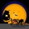 Vector Image. Halloween, Lame Pirate Pumpkin, With Friends, Gun, Parrot and Cat
