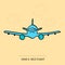 Vector image hand drawn airplane. Yellow background