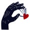 Vector image of a hand manipulating the heart and emotions, heartthrob. Hand and sharp particles to the heart