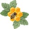 Vector image of a honeycomb as a concept of a flower being a honey plant. And the bee that sits on the flower