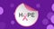 Vector image of hope text with breast cancer ribbon against purple background, copy space