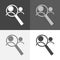 Vector image icon set of man and magnifier. Magnifying glass. Vector magnifier icon on white-grey-black color.