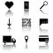 Vector image of icons of hot menu keys - favorites, payment, delivery, search with a mirror image. Flat.