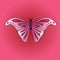 Vector image of a large symmetrical butterfly. Wings of the insect are light pink with a beautiful crimson pattern.