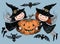 Vector image of merry elves with Halloween pumpkin