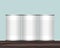Vector image of metal tin with empty label on the shelf or table. Vector illustration.