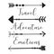 Vector image of Native American arrows on a light background with the inscription travel, adventure, emotion. Black and white illu