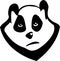 Vector image of a panda head in a cartoon style with a very gloomy face expression