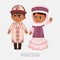 Vector image of a people in Kyrgyz national costumes, holiday card, Nauryz