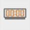 Vector image or picture of digital clock or alarm with orange figures showing time on the light grey background. Midnight