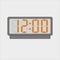 Vector image or picture of digital clock or alarm with orange figures showing time on the light grey background. Twelve hours
