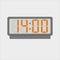 Vector image or picture of digital clock or alarm with orange figures watching time on the light grey background. Fourteen hours