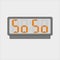 Vector image or picture of digital clock or alarm with orange letters showing text on the light grey background