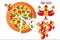 Vector image of pizza and birds advertising fast food.