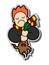 Vector image of a red-haired displeased boy with a screaming mandrake, a young wizard. Image for sticker, badge, stripe, poster,