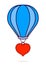 Vector image of red heart hanging from hot air balloon