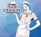 Vector image retro ice-cream cafe waitress polygons background