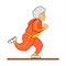 Vector Image Of A Running Old Woman. The Old Woman In A Tracksuit, Sneakers. Elderly Woman, Senile People Concept, Logo. Isolated
