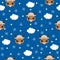Vector image seamless pattern bull with many clouds,stars and snowflake