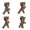 Vector image of a set of four knitted bears in various positions