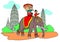 Vector image showing tourists riding a Thai elephant