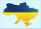 Vector image of the silhouette of Ukraine, made in patriotic colors