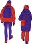 Vector image of silhouettes of couple citizens walking along streetg outdoors