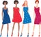 Vector image of silhouettes slim women in summer dresses