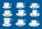 Vector image of silhouettes various tea cups with saucers