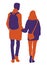 Vector image of silhouettes young citizens walking along street