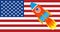 Vector image of a spaceship flight with astronauts on the background of the American flag, the concept of launching tourists to th