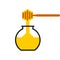 Vector image of a spoon of honey flowing down in the form of a beehive and a jar of honey colored isolated on a white background