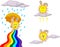 Vector image of a sunbeam with clouds and an umbrella. It is illustrated how the sun draws clouds, the beginning of a thunderstorm