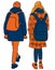 Vector image of teens students walking down street